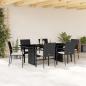 Preview: ARDEBO.de - 7-tlg. Garten-Essgruppe mit Kissen Schwarz Poly Rattan