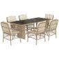 Preview: 7-tlg. Garten-Essgruppe mit Kissen Beige Poly Rattan