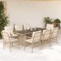 Preview: ARDEBO.de - 9-tlg. Garten-Essgruppe mit Kissen Beige Poly Rattan