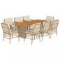 Preview: 9-tlg. Garten-Essgruppe mit Kissen Beige Poly Rattan