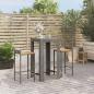 Preview: ARDEBO.de - 3-tlg. Gartenbar-Set Grau Poly Rattan & Massivholz Akazie