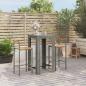 Preview: ARDEBO.de - 3-tlg. Gartenbar-Set Grau Poly Rattan & Massivholz Akazie