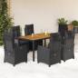 Preview: ARDEBO.de - 7-tlg. Garten-Essgruppe mit Kissen Schwarz Poly Rattan