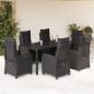 Preview: ARDEBO.de - 7-tlg. Garten-Essgruppe mit Kissen Schwarz Poly Rattan