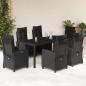 Preview: ARDEBO.de - 7-tlg. Garten-Essgruppe mit Kissen Schwarz Poly Rattan