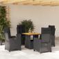 Preview: ARDEBO.de - 5-tlg. Garten-Essgruppe mit Kissen Schwarz Poly Rattan