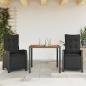 Preview: ARDEBO.de - 3-tlg. Garten-Essgruppe mit Kissen Schwarz Poly Rattan