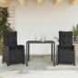 Preview: ARDEBO.de - 3-tlg. Garten-Essgruppe mit Kissen Schwarz Poly Rattan