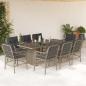 Preview: ARDEBO.de - 9-tlg. Garten-Essgruppe mit Kissen Hellgrau Poly Rattan