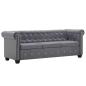 Preview: ARDEBO.de - Chesterfield Sofa 3-Sitzer Samtbezug 199x75x72 cm Grau