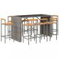 Preview: 9-tlg. Gartenbar-Set Grau Poly Rattan & Massivholz Akazie