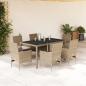 Preview: ARDEBO.de - 7-tlg. Garten-Essgruppe mit Kissen Beige Poly Rattan und Glas