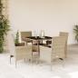 Preview: ARDEBO.de - 5-tlg. Garten-Essgruppe mit Kissen Beige Poly Rattan und Glas