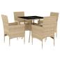 Preview: 5-tlg. Garten-Essgruppe mit Kissen Beige Poly Rattan und Glas