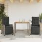 Preview: ARDEBO.de - 3-tlg. Garten-Essgruppe mit Kissen Grau Poly Rattan