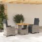 Preview: ARDEBO.de - 3-tlg. Garten-Essgruppe mit Kissen Grau Poly Rattan