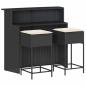 Preview: 3-tlg. Gartenbar-Set mit Kissen Schwarz Poly Rattan