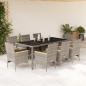 Preview: ARDEBO.de - 9-tlg. Garten-Essgruppe mit Kissen Grau Poly Rattan und Glas