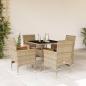 Preview: ARDEBO.de - 5-tlg. Garten-Essgruppe mit Kissen Beige Poly Rattan und Glas