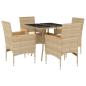 Preview: 5-tlg. Garten-Essgruppe mit Kissen Beige Poly Rattan und Glas