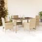 Preview: ARDEBO.de - 5-tlg. Garten-Essgruppe mit Kissen Beige Poly Rattan und Glas