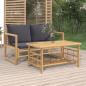 Preview: ARDEBO.de - 2-tlg. Garten-Lounge-Set mit Dunkelgrauen Kissen Bambus