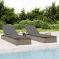 Preview: ARDEBO.de - Sonnenliegen 2 Stk. mit Tisch Grau Poly Rattan