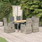 Preview: ARDEBO.de - 7-tlg. Garten-Essgruppe mit Kissen Grau Poly Rattan