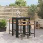 Preview: ARDEBO.de - 5-tlg. Gartenbar-Set Schwarz Poly Rattan & Massivholz Akazie