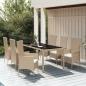 Preview: ARDEBO.de - 7-tlg. Garten-Essgruppe mit Kissen Beige Poly Rattan