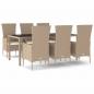 Preview: 7-tlg. Garten-Essgruppe mit Kissen Beige Poly Rattan