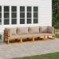 Preview: ARDEBO.de - 4-tlg. Garten-Lounge-Set mit Taupe Kissen Massivholz