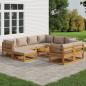 Preview: ARDEBO.de - 10-tlg. Garten-Lounge-Set mit Taupe Kissen Massivholz