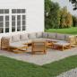 Preview: ARDEBO.de - 12-tlg. Garten-Lounge-Set mit Hellgrauen Kissen Massivholz