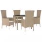 Preview: 5-tlg. Garten-Essgruppe mit Kissen Beige Poly Rattan