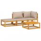 Preview: 4-tlg. Garten-Lounge-Set mit Taupe Kissen Massivholz