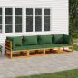 Preview: ARDEBO.de - 4-tlg. Garten-Lounge-Set mit Grünen Kissen Massivholz