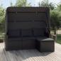 Preview: ARDEBO.de - 3-Sitzer-Gartensofa mit Dach und Fußhocker Schwarz Poly Rattan