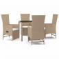 Preview: 5-tlg. Garten-Essgruppe mit Kissen Beige Poly Rattan