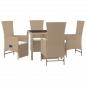 Preview: 5-tlg. Garten-Essgruppe mit Kissen Beige Poly Rattan