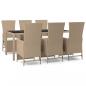 Preview: 7-tlg. Garten-Essgruppe mit Kissen Beige Poly Rattan