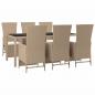 Preview: 7-tlg. Garten-Essgruppe mit Kissen Beige Poly Rattan