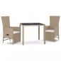 Preview: 3-tlg. Garten-Essgruppe mit Kissen Beige Poly Rattan