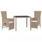 Preview: 3-tlg. Garten-Essgruppe mit Kissen Beige Poly Rattan