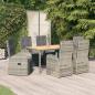 Preview: ARDEBO.de - 7-tlg. Garten-Essgruppe mit Kissen Grau Poly Rattan