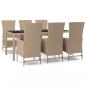 Preview: 7-tlg. Garten-Essgruppe mit Kissen Beige Poly Rattan