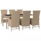 Preview: 7-tlg. Garten-Essgruppe mit Kissen Beige Poly Rattan