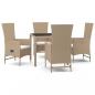 Preview: 5-tlg. Garten-Essgruppe mit Kissen Beige Poly Rattan