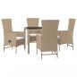 Preview: 5-tlg. Garten-Essgruppe mit Kissen Beige Poly Rattan