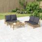 Preview: ARDEBO.de - 3-tlg. Garten-Lounge-Set mit Dunkelgrauen Kissen Bambus